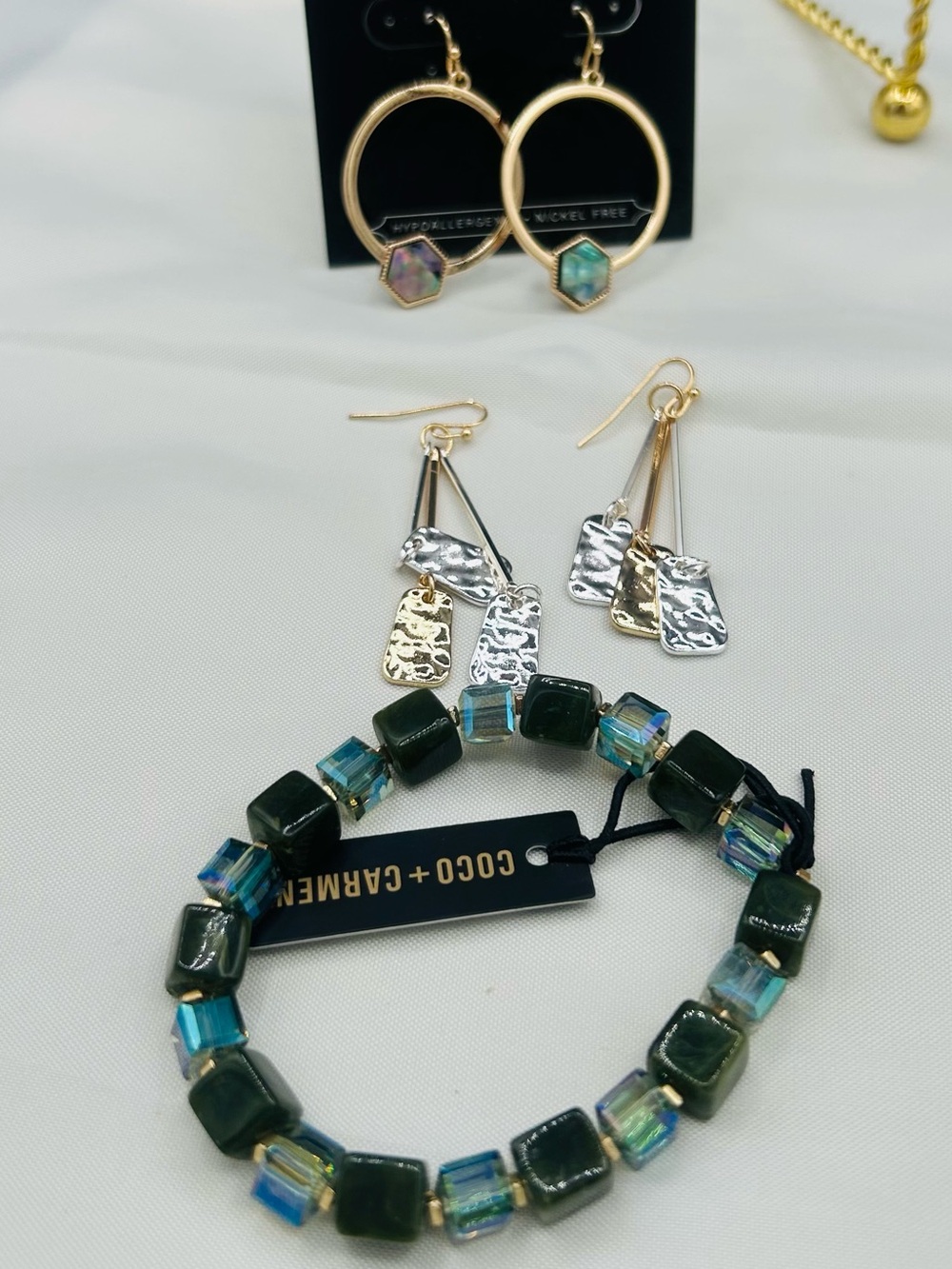 3-Piece Fashion Jewelry Lot – Coco + Carmen Bracelet & Hypoallergenic Earrings